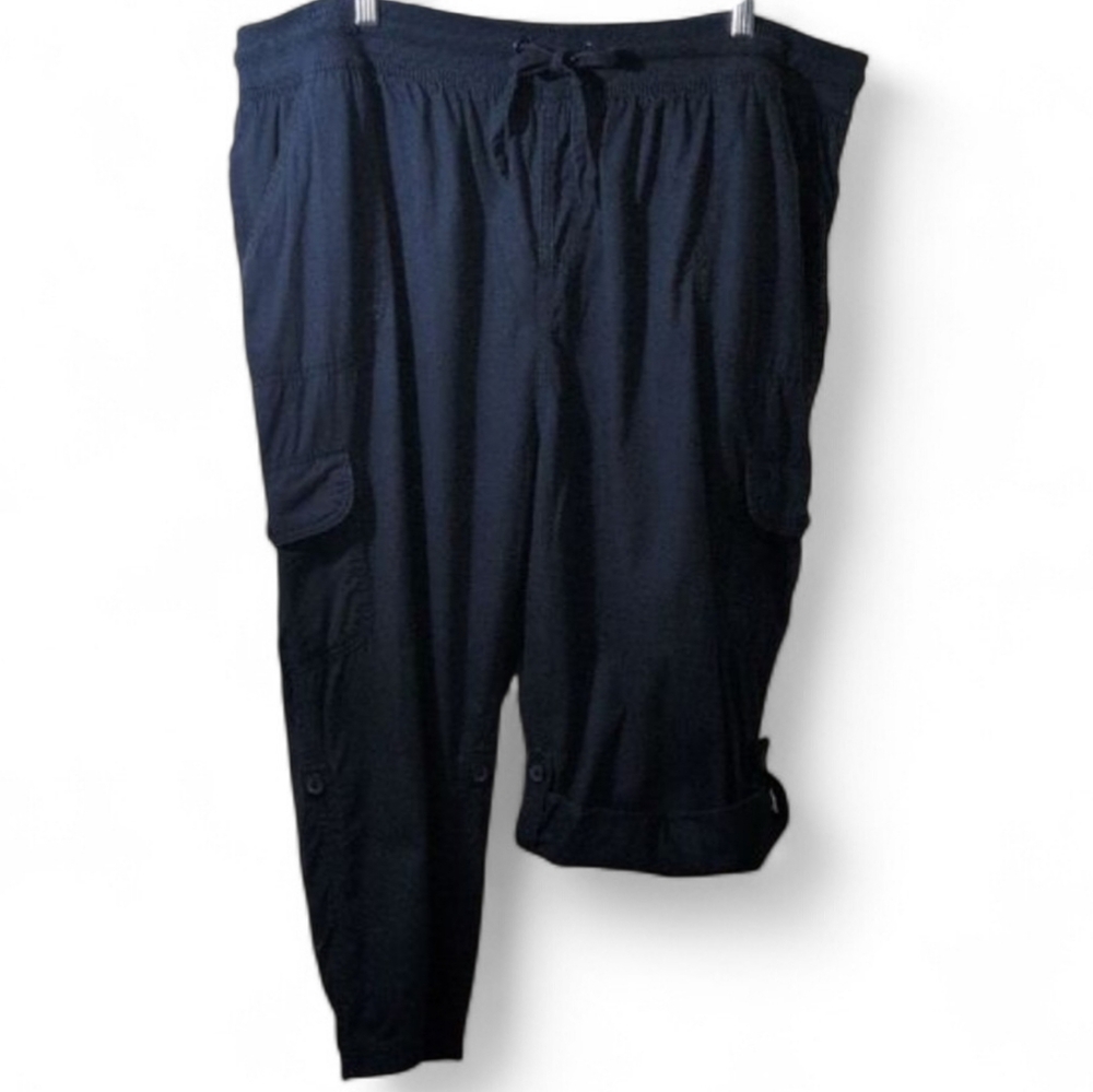 Woman Within Dark Blue Cargo Adjustable Crop Wide Pants/Shorts